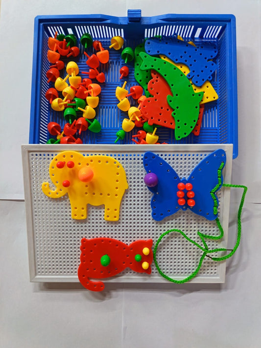 MF101. Tablero con Pivotes y Figuras para Enhebrar